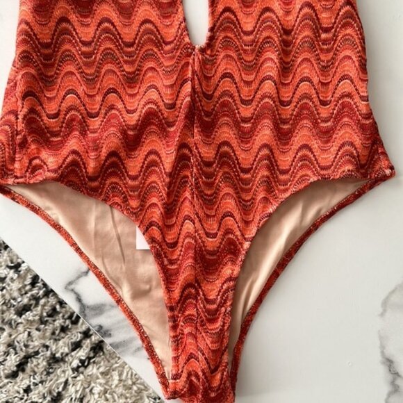 New Zara Retro Wave Print One Piece Halter Swimsuit Bodysuit 2856/228 - Picture 7 of 11